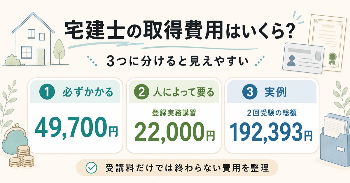 宅建士の取得費用はいくら？受験料＋登録料の5万円弱と選んだ学習方法の費用 アイキャッチ画像